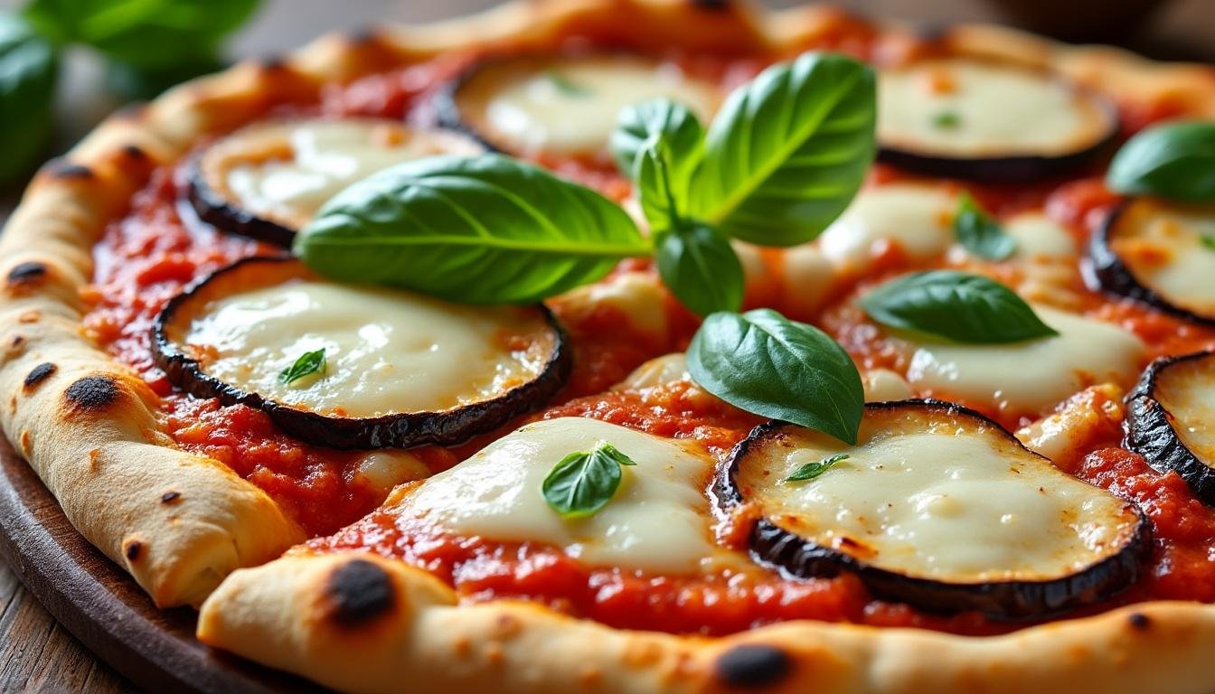 découvrez notre délicieuse recette de pizza aux aubergines grillées et parmesan : une pâte croustillante, des aubergines fondantes, du parmesan savoureux et une touche d’herbes pour un repas convivial et gourmand.