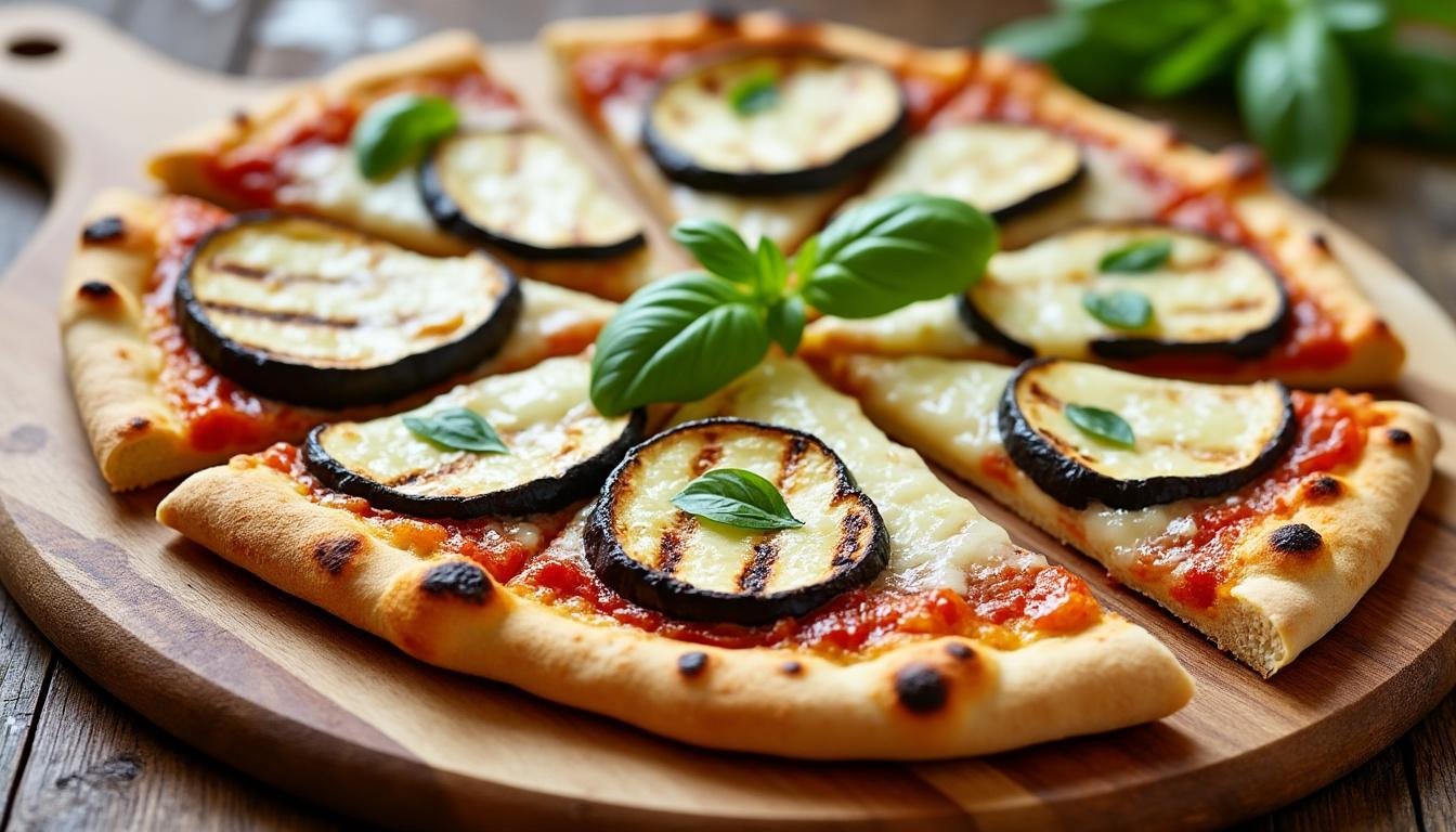 découvrez une délicieuse recette de pizza aux aubergines grillées et parmesan, savoureuse et facile à préparer. parfaite pour un repas gourmand et convivial.