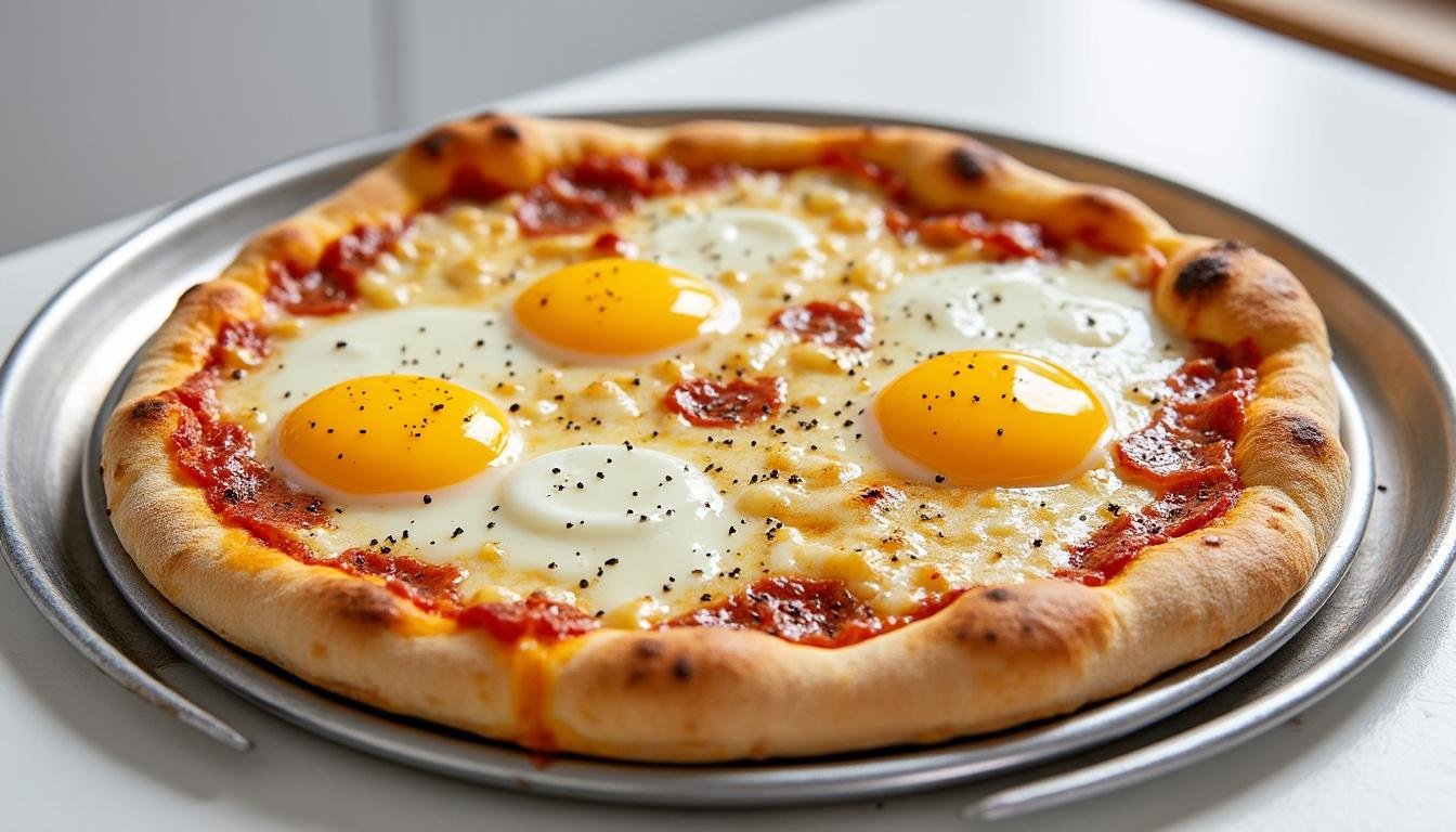 découvrez notre délicieuse recette de pizza carbonara : une pâte croustillante, garnie de crème, lardons, fromage et œuf, pour un repas savoureux à l’italienne. facile et rapide à réaliser à la maison !