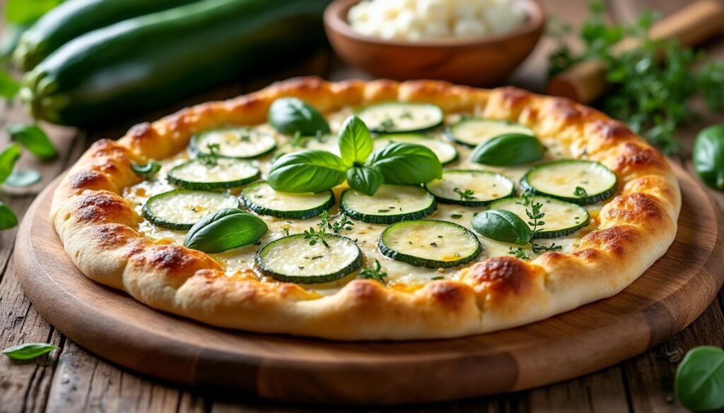 découvrez une recette savoureuse de pizza aux courgettes et ricotta, facile à préparer. une alliance gourmande et légère pour un repas convivial et plein de fraîcheur.