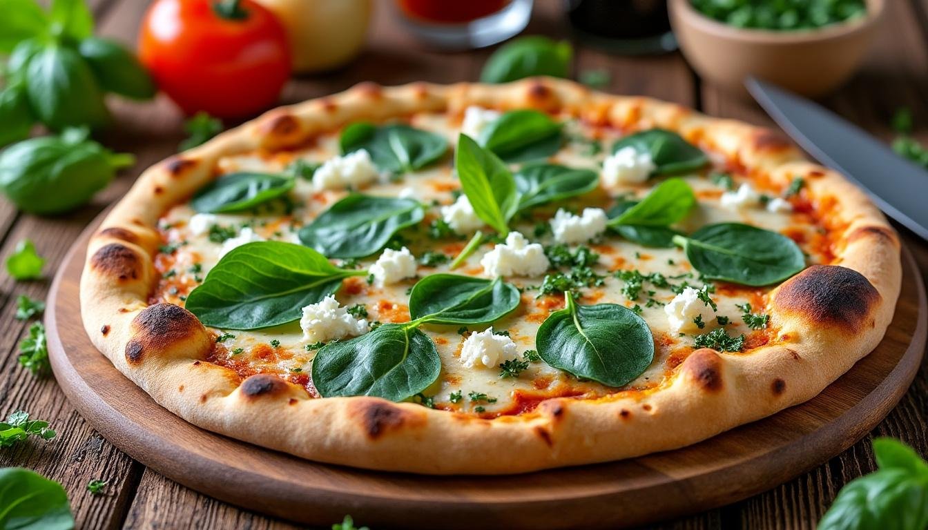 découvrez notre délicieuse recette de pizza aux épinards et feta : une préparation facile et gourmande pour un repas savoureux, sain et plein de saveurs méditerranéennes !