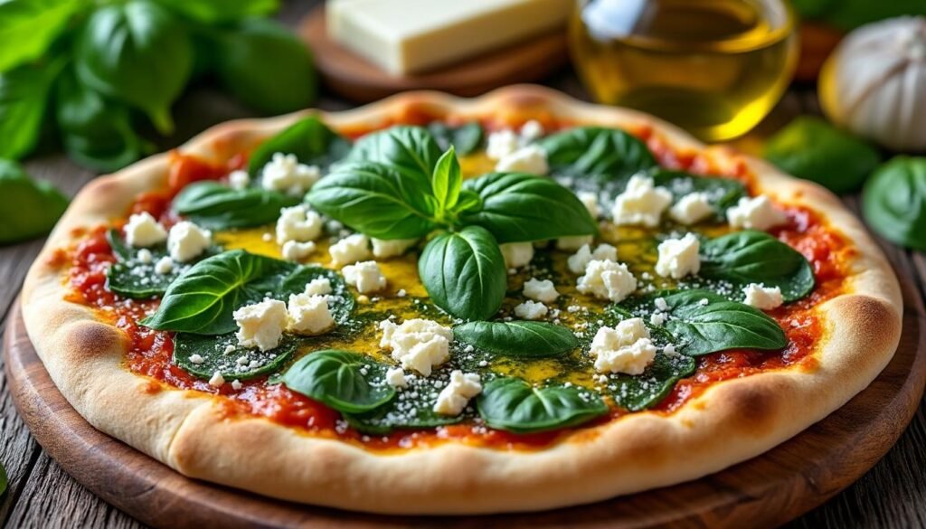 découvrez notre délicieuse recette de pizza aux épinards et feta : une pâte croustillante garnie de feuilles d'épinards frais, de fromage feta crémeux et d'herbes aromatiques, pour un repas sain et savoureux à partager en famille ou entre amis.