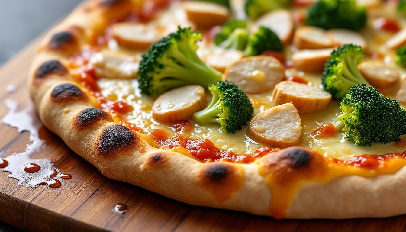 découvrez notre recette de pizza fermière : une pâte croustillante garnie de poulet, champignons, oignons et fromage fondant. un véritable régal fait maison aux saveurs authentiques du terroir !