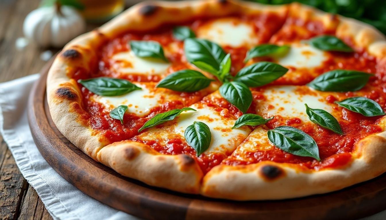 découvrez notre recette de pizza margarita gourmet : une pâte maison croustillante, une sauce tomate fraîche et une mozzarella fondante, relevée d’un filet d’huile d’olive et de basilic frais pour une expérience authentiquement italienne.
