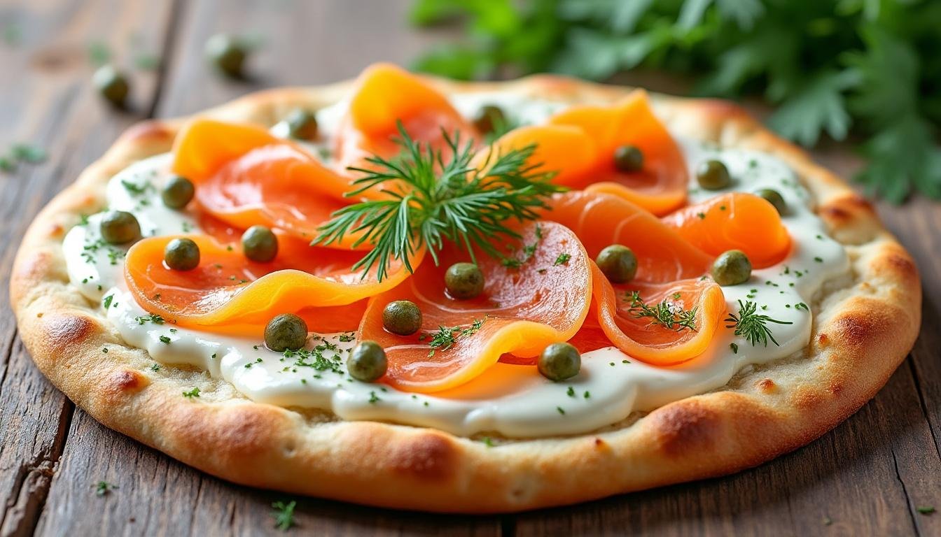 découvrez notre délicieuse recette de pizza norvégienne, garnie de saumon fumé, crème fraîche et aneth. facile à préparer, parfaite pour un repas convivial et original !