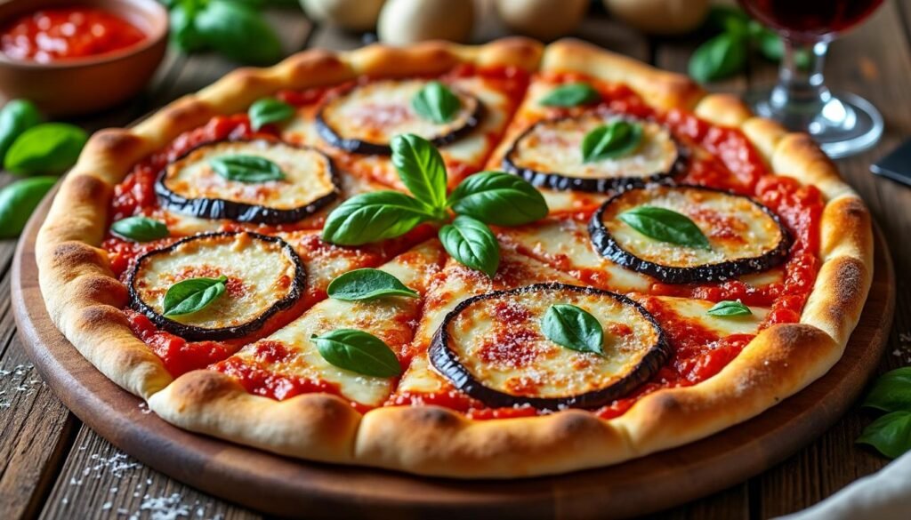 découvrez notre recette savoureuse de pizza parmigiana, garnie d'aubergines fondantes, de mozzarella et d'une sauce tomate maison. parfaite pour un repas convivial et gourmand !