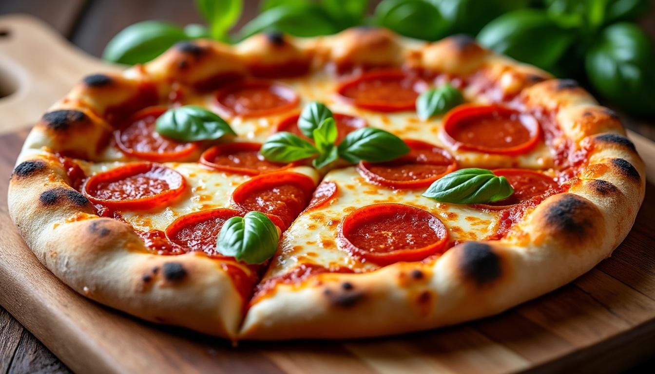 découvrez cette délicieuse recette de pizza pepperoni maison, simple et rapide à préparer. savourez une pâte croustillante garnie de sauce tomate, mozzarella fondante et généreuses tranches de pepperoni. idéale pour un repas convivial !