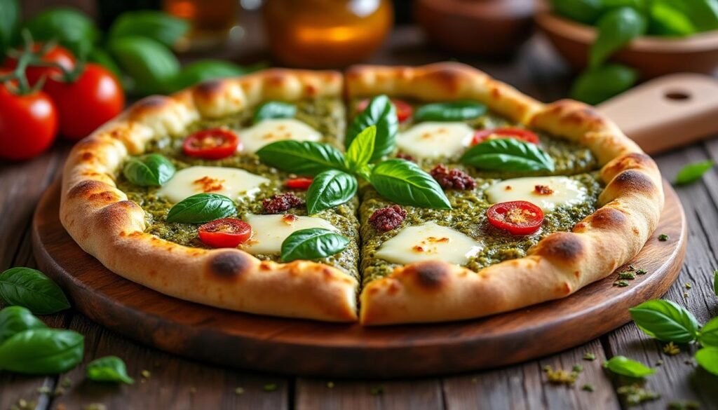 découvrez notre recette facile de pizza au pesto : une base croustillante, garnie de sauce pesto maison, mozzarella fondante et tomates fraîches pour un repas savoureux et rapide à préparer.