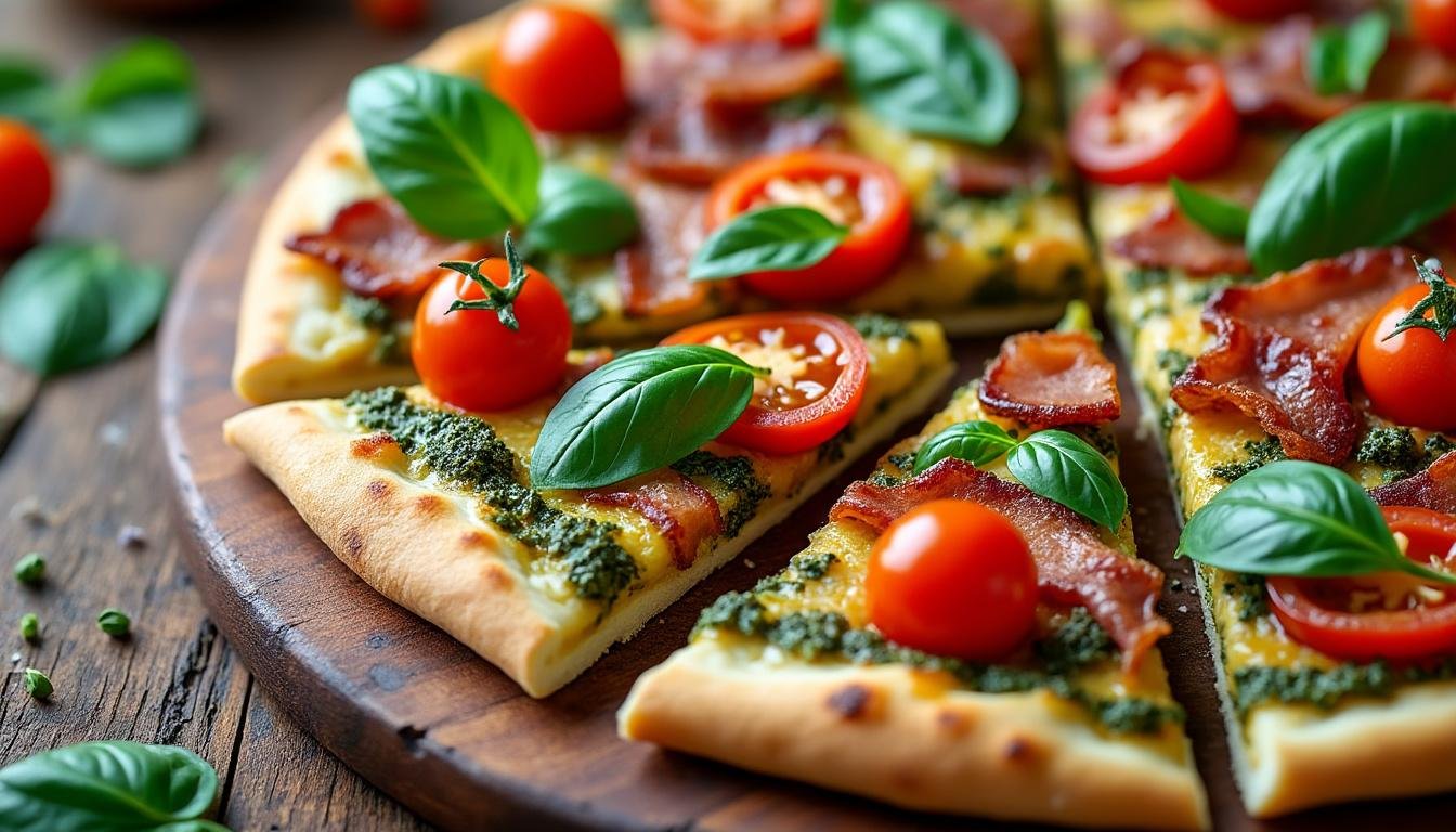 découvrez notre délicieuse recette de pizza au pesto : une pâte croustillante garnie de sauce pesto maison, mozzarella fondante et ingrédients frais pour un repas savoureux et facile à préparer !