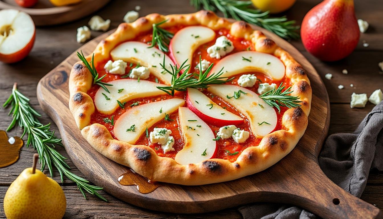 découvrez une délicieuse recette de pizza poire et gorgonzola alliant le fondant du fromage italien à la douceur des poires, pour une expérience sucrée-salée irrésistible. facile à préparer, parfaite pour surprendre vos invités !