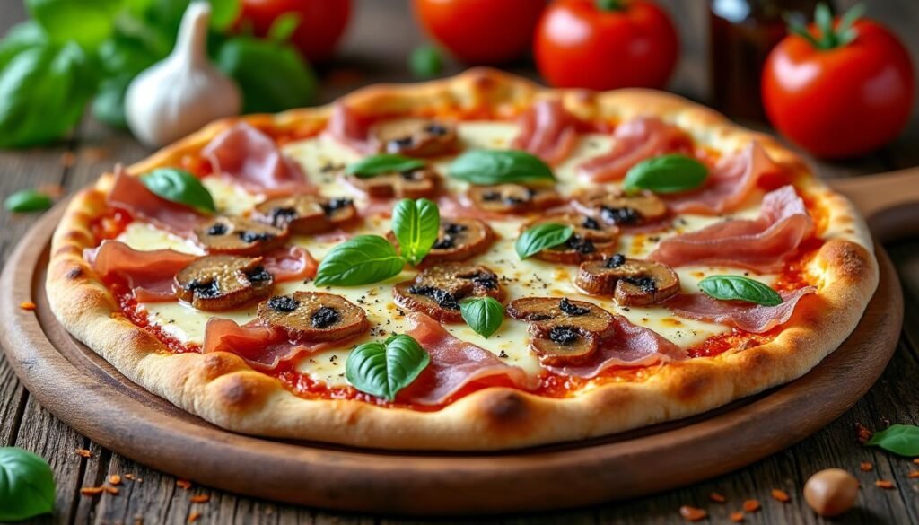 découvrez comment préparer une délicieuse pizza prosciutto e funghi maison, garnie de jambon de parme, de champignons frais et de mozzarella fondante. une recette facile pour régaler vos convives !