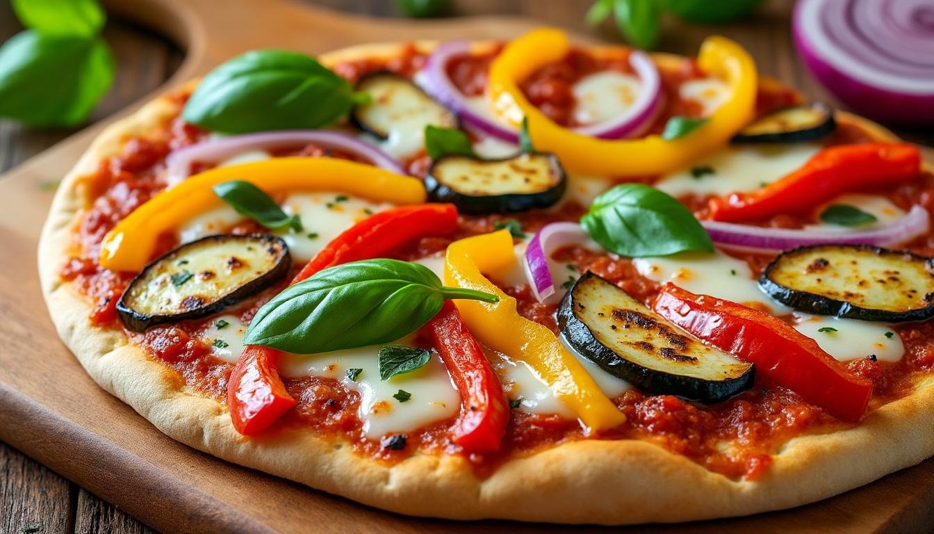 découvrez notre délicieuse recette de pizza vegetariana, garnie de légumes frais, facile à préparer à la maison. idéale pour un repas sain et savoureux entre amis ou en famille !